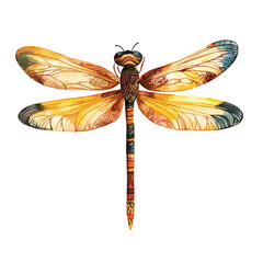 Ornate Watercolor Dragonfly with Intricate Wing Patterns