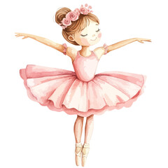 Serene Ballerina with Rose Wreath En Pointe in Pink Tulle © aang