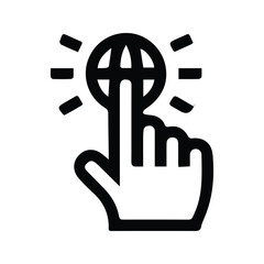 Click Link Icon. Illustration of Clicking an Internet Link. Globe Symbol Clicked by Hand.