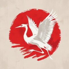 A stylized illustration of a flying bird within a red circle.