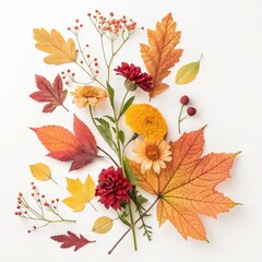 Fototapeta premium Autumn Floral Arrangement Dried Leaves and Flowers, Autumn Decor, Fall Composition, Fall Leaves, Autumn Flowers