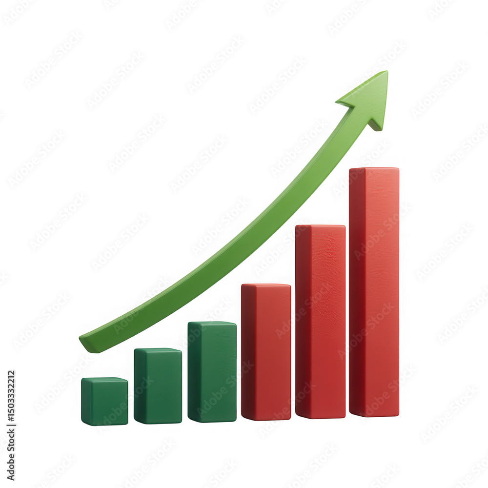 Poster 3d bar graph showing growth isolated on transparent background