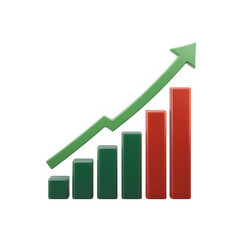 3d green and red bar graph showing growth isolated on transparent background
