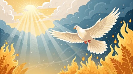 Obraz premium Dove of Fire Celestial Flight and Burning Bush, holy spirit, pentecost