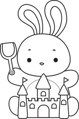 Outline of Illustration of cute bunny icon.
Lineart of Funny rabbit in daily activities elements.
