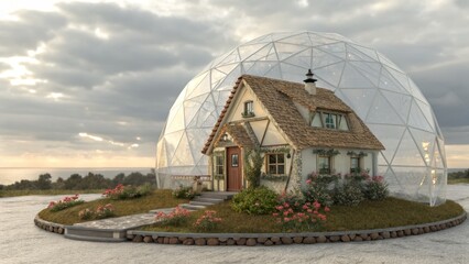 Geodesic Dome Cottage 3D Render, Fantasy Home Design, Architectural Visualization Geodesic Dome, Eco-friendly Home