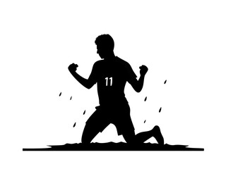 Young Male Soccer Star Kneeling With Raw Emotion