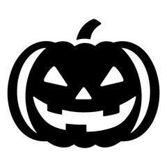 A black illustration of a jack-o'-lantern with a menacing grin.