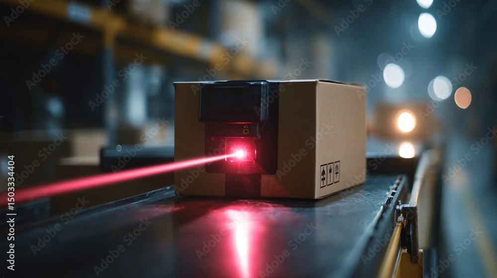 Poster automated scanning of a cardboard package in a warehouse using a laser system for inventory manageme