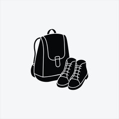 Backpack And Shoes Vector Art Silhouette Design