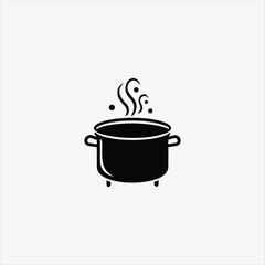 Boiling Cooking Pot With Steam Vector Art Silhouette Design