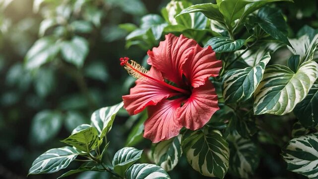 In the garden, the red flower is starting to droop.