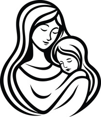 Elegant vector silhouette illustration of a loving mother and child