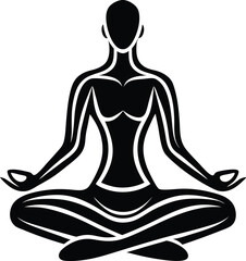 Yoga woman silhouette vector illustration of a person meditating in lotus pose for health and peace
