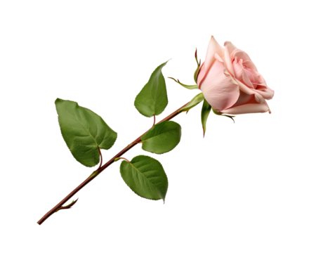 rose twig with rose flower bud and leaves on a transparent  background