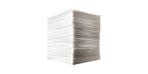 Towering Stack Of Paper Sheets. Symbol Of Office Workload And Document Management Isolated On Transparent Background