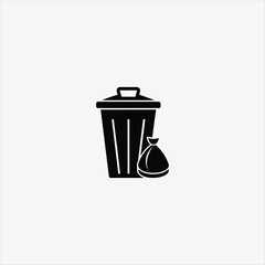 Trash Bin With Bag Vector Art Silhouette Design
