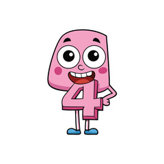 Obraz premium A joyful pink number four cartoon character is standing with a charming smile