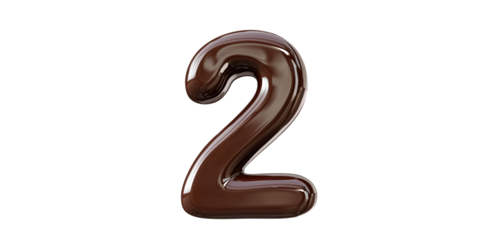 Chocolate Number Two. Sweet Confectionery Design For Celebrations And Events Isolated On Transparent Background