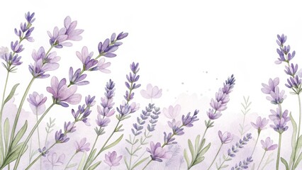 Obraz premium Watercolor Lavender Floral Border, Botanical Illustration, Purple Flowers Lavender, Watercolor