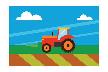 tractor on a field with blue sky