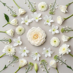 White Floral Arrangement Cream and White Flowers Mandala, floral design, flower arrangement