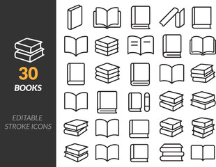Vector Editable Stroke Books Icon Set Minimalist Library and Education Symbols








