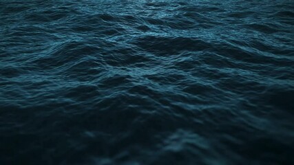 "Seamlessly looping animation of realistic dark blue ocean waves. Perfect for tranquil motion backgrounds, showing calm, endless sea surface under dim, atmospheric lighting."  - Powered by Adobe