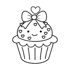 adorable cupcake coloring page with hearts and bow