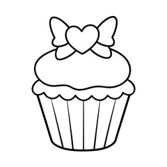 adorable cupcake coloring page with hearts and bow