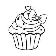 adorable cupcake coloring page with hearts and bow