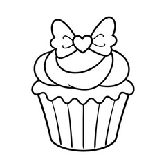 adorable cupcake coloring page with hearts and bow