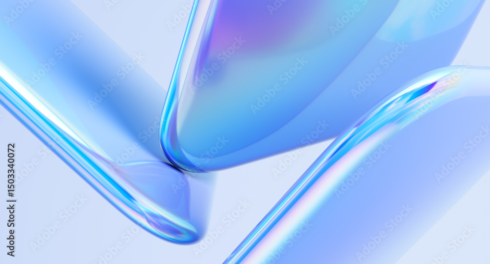 Poster glossy shapes with colorful reflections. 3d rendering illustration.