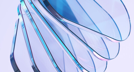 Abstract glass shapes blend with dispersion effect. 3d render.