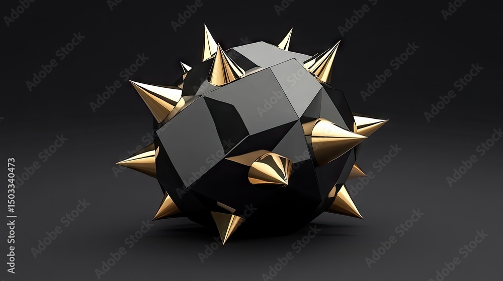 Poster geometric black and gold object with sharp points.