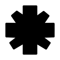 Black Silhouette of Asterisk Symbol Icon, Simple black icon of an asterisk symbol, commonly used in text, design, and as a wildcard character.
