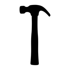 Black Silhouette of Claw Hammer Icon, Simple black icon of a claw hammer, representing construction, carpentry, repair, and hand tools.
