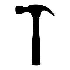 Black Silhouette of Claw Hammer Icon, Simple black icon of a claw hammer, representing construction, carpentry, repair, and hand tools.
