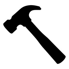 Black Silhouette of Claw Hammer Icon, Simple black icon of a claw hammer, representing construction, carpentry, repair, and hand tools.
