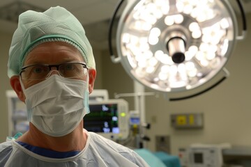 Surgeon prepares for a critical operation in a modern operating room filled with advanced medical equipment