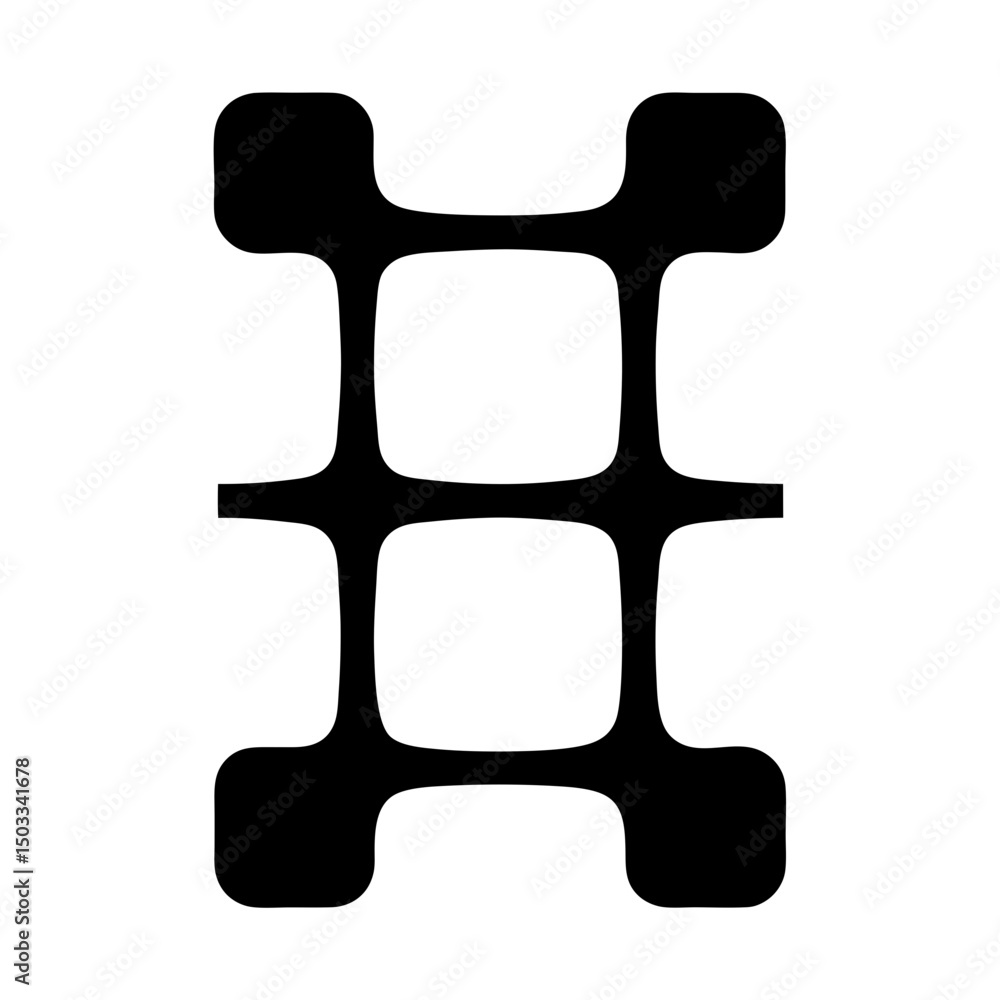 Poster stylized black and white grid pattern with rounded elements and geometric shapes