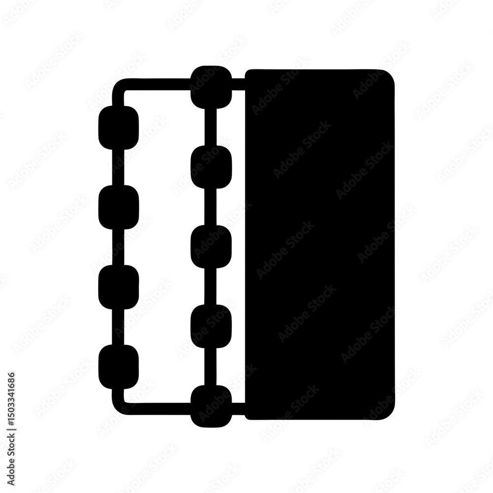 Poster black simple graphic representing a binding with multiple hinges on white