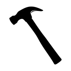 Black Silhouette of Hammer Tool Icon, Simple black icon of a hammer with claw, representing construction, carpentry, repair, and tools.

