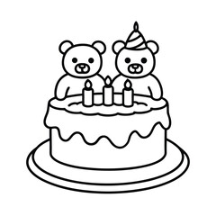 adorable bears on birthday cake coloring page 