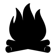 Simple stylized monochrome illustration of a campfire with wood logs burning