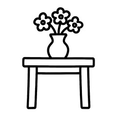 Simple Flower Vase Drawing on Table, Bold line
