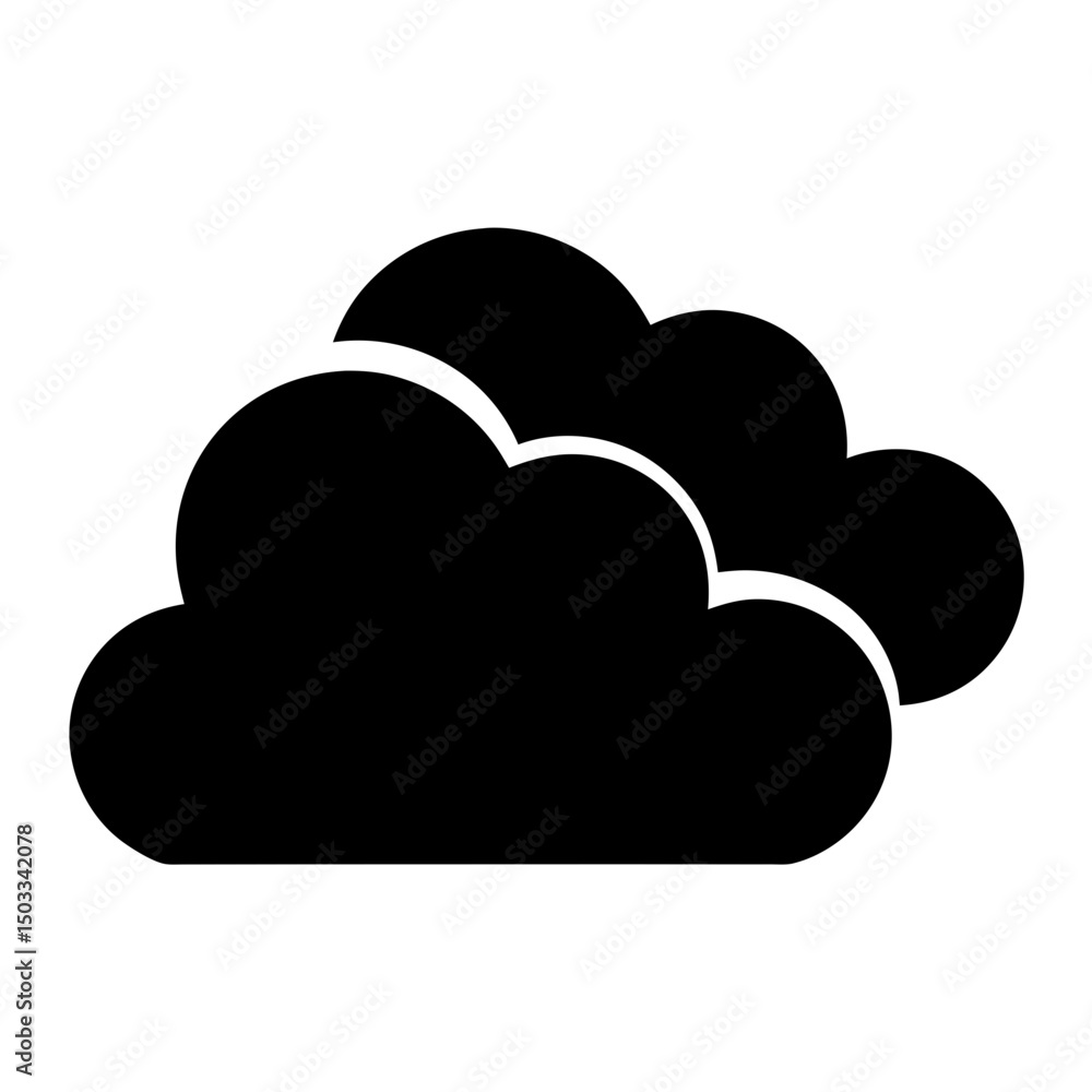 Poster two overlapping cartoon cloud shapes creating a simple weather symbol illustration