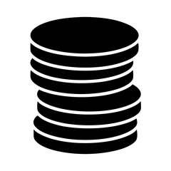 Black and white illustration of a stack of seven circular pancakes