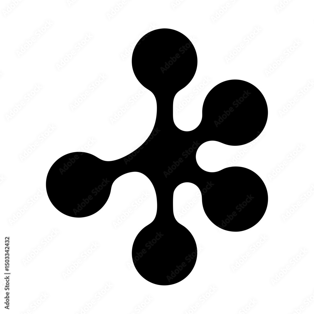 Poster black abstract icon of connected nodes network, black silhouette of an abstract network with five co