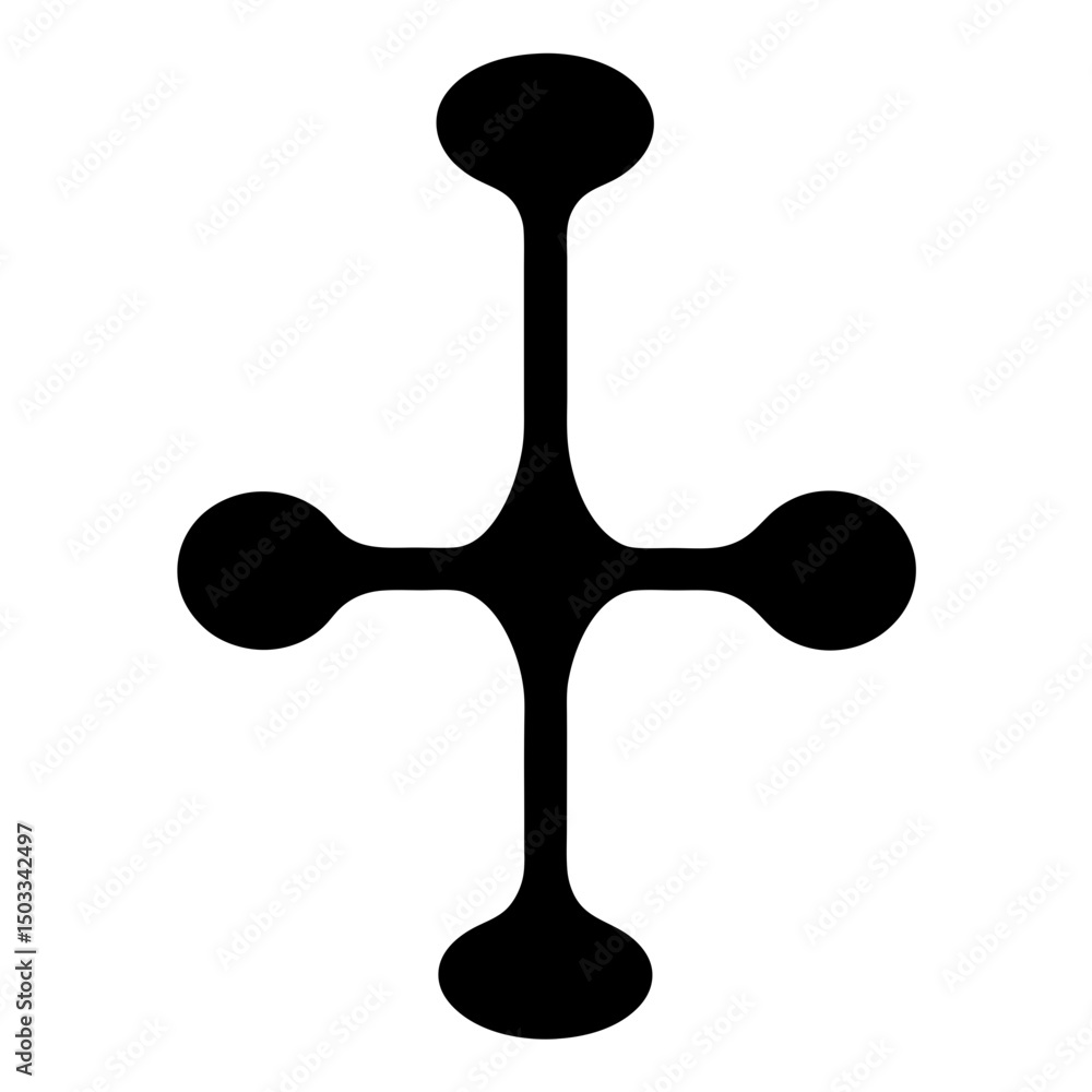 Poster abstract geometric cross with rounded ends connecting to the center point